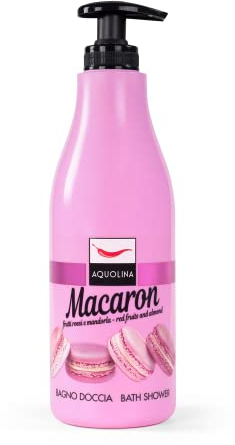 Aquolina Gel de ducha Macaron, frutos rojos y almendra, gel de ducha ligero y de rápida absorción – 500 ml