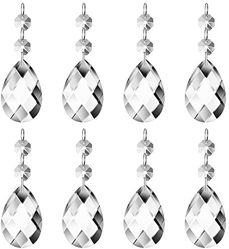 JaneYi (24 Stück) 38mm Träne Kristall Anhänger Kristallglas Kronleuchter Prisma Sonnenfänger Teile Hängende Tropfen Anhänger mit Achteck Perle für Vorhang Lampe Garten Party Weihnachten Hochzeit Dekor