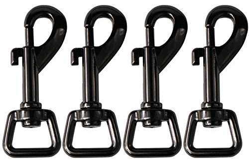4 Stück Groß Karabinerhaken mit Drehgelenk Schwenker Karabiner Federhaken für Hundeleine, Hundehalsband, Taschengurt, Schlüsselanhänger Vernickelt Schwarz