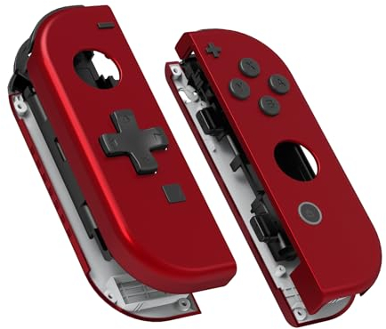 eXtremeRate Coque Customisé avec Bouton Coloré pour Nintendo Switch Joycon (Version D-Pad), Coque avec Boutons pour NS & NS OLED Joycon,Rouge(Dpad Version)