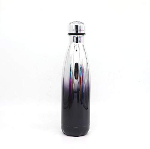 JIUJ Sport-Wasserflasche, Trinkflasche für Cola, für den Außenbereich, Sport, Edelstahl, isolierend, Mehrfarbig optional, auslaufsicher, Kleine Wasserflasche 500 ml UV Plated- Platinum Black