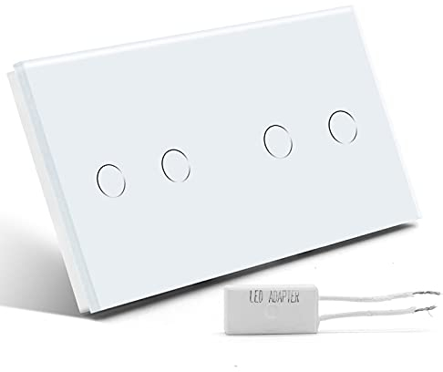 BSEED BSEED Doppel-Touch-Dimmerschalter Glasscheibe Wandlichtschalter 2-Fach 1-Weg und 2-Fach 1-Weg 157mm, Eingebettet Einfache Installation Weiß