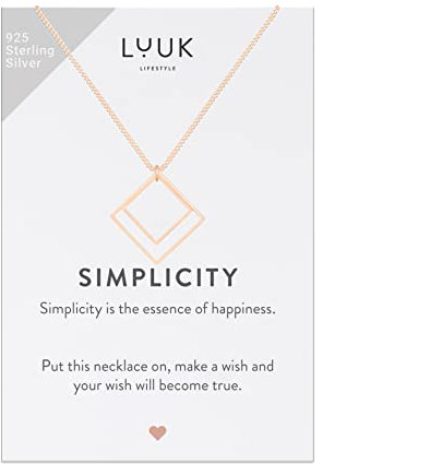 LUUK LIFESTYLE Halskette aus 925er Sterlingsilber mit quadratischem Anhänger, Sortiment für jeden Anlass, Geschenkkarte zum Selbstgestalten SIMPLICITY, Glücksbringer, Schmuck für Frauen, Rosé
