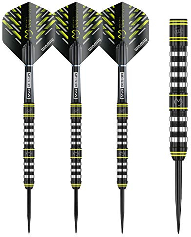 WINMAU Michael Van Gerwen MvG Assault Tungsten Steeltip Darts Set 22 Gram with Prism Flights and Nylon Shafts (Stems)