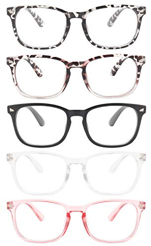 MIGSIR 5 Pack Blue Light Blocking Glasses Women Men, Fashion Computer Gaming UV Eyeglasses Nerd Fake Costume Square Frame