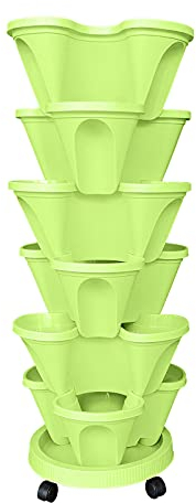YLSZHY Stapelbarer Blumentopf, 6 Etagen, vertikaler Übertopf, stapelbar, Pflanztöpfe für Kräuter, Erdbeeren, Blumen, mit 33 cm Untertasse