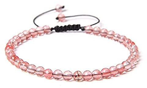 KIREI PARIS BIJOUX Bracelet Pierres Naturelles 4mm ajustable,Marque française, Fabrication Artisanale, Idée cadeau, Bracelet porte Bonheur Protection -Lithotherapie. (Quartz rose)