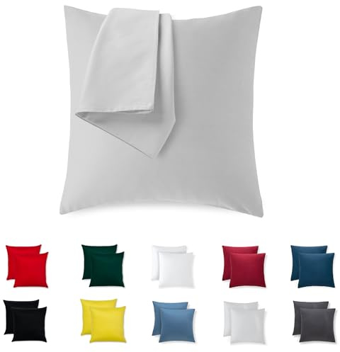 Kissenbezug 40x40 Baumwolle Premium Jersey 2er Set Kissenhülle Deko für Kissen Sofa/Bett Stoff Superweicher Resistent Hypoallergen Anti-Milben Kopfkissenbezug mit Verdecktem Zip Voll Waschbar