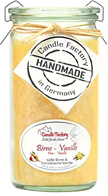 Candle Factory Mini Jumbo Duftkerze aus pflanzlichem Stearin im hitzebeständigen Glas der Marke Weck®, ca. 70h Brennzeit, Duft: Birne-Vanille