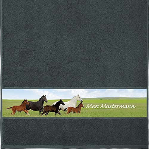 Manutextur Handtuch mit Namen - personalisiert - Motiv Pferd 2 - viele Farben & Motive - Dusch-Handtuch - anthrazit - Größe 50x100 cm - persönliches Geschenk mit Wunsch-Motiv und Wunsch-Name