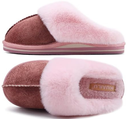 KuaiLu Pantofole Donna Invernali Pelose Pelle Chiuse Ciabatte Casa Calde Peluche Pelo Foderata Babbucce Comode Memory Foam Slippers Antiscivolo Suola Scarpe Rosa 39