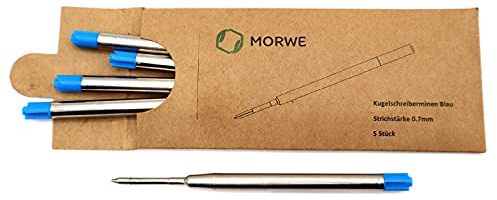 MORWE – Kugelschreiberminen blau/ 5er Set Großraum Minen G2 passend für viele Kugelschreiber/Kugelschreiber-Minen aus Metall für nachfüllbare, nachhaltige Kugelschreiber blaue Tinte