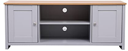 Homeke Large TV Unit 2 Doors Storage Cabinet Stand Multimedia Entertainment Centres White/Grey (Grey)