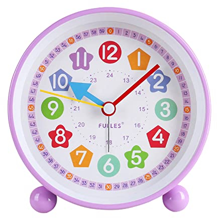 KIPIDA Kinderwecker Digital, Kinderwecker Ohne Ticken, Lernwecker Lernuhr Weckuhr Kinderuhr Lautloser Snooze Analog Wecker, Lernwecker mit Nachtlicht, Wecker Einschulung für Mädchen Jungen (Purple)