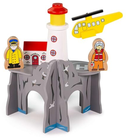 Bigjigs Rail Leuchtturm-Tunnel | 4-Wege-Lokomotiv-Tunnel für Holzeisenbahnschienen | Spielzeugzubehör für Eisenbahnschienen | Lernspielzeug für Kinder | Erweiterungsfigur für Eisenbahnset | Geschenke