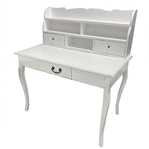 LEBENSwohnART Schreibtisch Sekretär White im Shabby-Chic Stil Sekretär Bürotisch Mahagoni