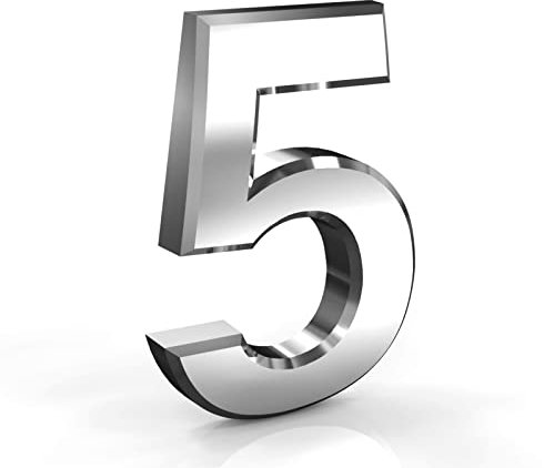 Stick On Door Numbers, 3 Inch 3D Mailbox Numbers, Self Adhesive House Numbers Plaques, Door Numbers for House, Apartment, Mailbox, Hotel, Office, Room, Courtyard, Cafe (5, Silver)