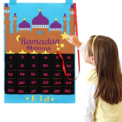 VALICLUD Ramadan-Kalender 2024 Adventskalender für Kinder, 30 Tage Eid Mubarak Filz, zum Aufhängen, Countdown-Kalender für Ramadan-Geschenke, große Größe, Ramadan-Dekorationen für Zuhause