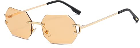 kachawoo Octagon Randlose Sonnenbrille für Männer Frauen Polygon Rahmenlose Sonnenbrille Uv400 Gold Metallbeine Brille Unisex für Partyurlaub (light orange lens)
