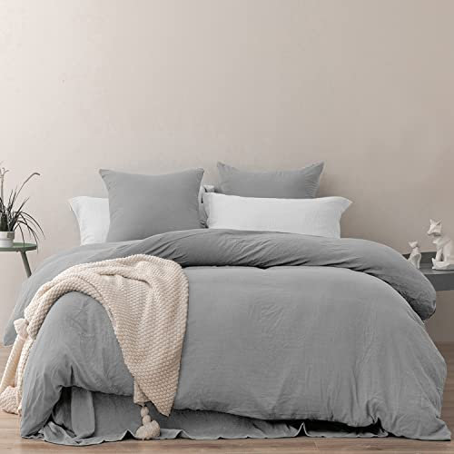MILDLY Bettwäsche 200x220 Grau - 100% Microfaser Einfarbig Bettwäsche Set mit „Stone Washed“ wie Leinen Bettwäsche - ÖkoTex Zertifiziert & für Allergiker geeignet