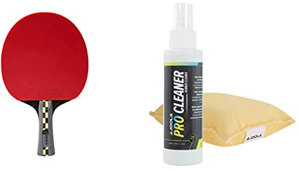 JOOLA 54195 Carbon Pro ITTF Zugelassener Tischtennis-Schläger für Fortgeschrittene Spieler & Tischtennis Reinigungsset PRO Cleaner Belag Reiniger und Reinigungsschwamm, transparent, 125ml