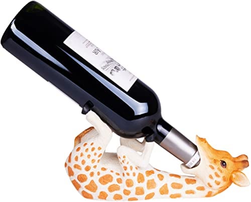 BRUBAKER Weinflaschenhalter durstige Giraffe - Flaschenhalter Trinkende Tiere - Flaschenständer lustig - Safari Deko Figur Bar Handbemalt Weinzubehör - Witzige Dekoration - Wein Geschenk