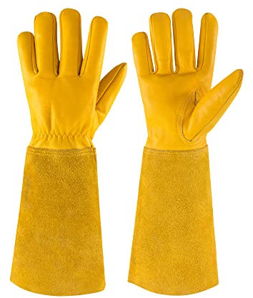 AIWOGLO Thorn Proof Gardening Gloves for Men & Women Rose Pruning Leather Garden Gloves with Long Sleeve Gauntlet(Medium)