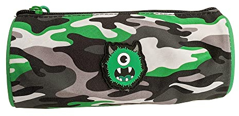 Tinc Camo Print School Barrel Pencil Case - Zip Up Large Compartment - Green, CABAPCGR