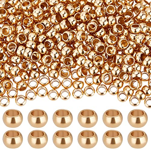 Beebeecraft 1 Box 500Pcs 3mm Golden Brass Crimp Perlen 24K Gold plattiert Edelstahl großes Loch lose Perlen für Schmuck machen, Loch 2mm