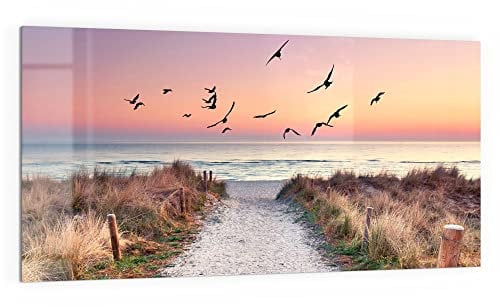 DEQORI Küchenrückwand Glas | Motiv Strandaufgang zur Ostsee | 100x50 cm | Bad- oder Herd-Rückwand | Herdblende Spritzschutz für Küche & Badezimmer | Moderne Deko für Fliesenspiegel