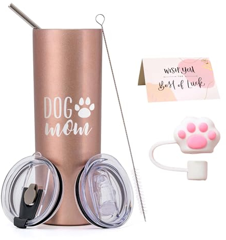 Dog mom Tasses pour les femmes,Cadeau de la maman du chien pour l'anniversaire,Tasse de voyage pour les amoureux des chiens,Tasse de voyage isolée en acier inoxydable de 20 oz avec couvercle et paille