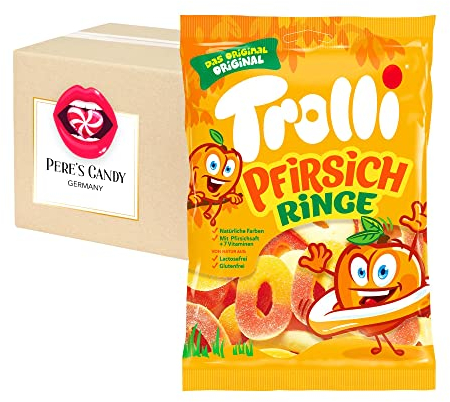 Pere's Candy Bundle für Trolli Pfirsichringe Fruchtgummi 7erPack (7 x 150 g) + Pere's Candy Notepad DIN A7-25 Blatt