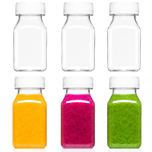 Norcalway 4 Oz Small Plastic Bottles with Black Caps for Liquids - Ginger Shot Bottles with Lids, Wellness Juice Shot - Freezer Safe, Leak Proof, Food Grade 4 Oz Bottles - 6 Pack