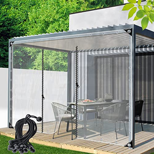 KUBAOS Outdoor Clear Tarp Curtain with Zip Door Waterproof Curtains Heavy Duty PVC Tarpaulin Panel for Pergola, Porch, Gazebo, Customizable (Color : Clear, Size : 2X2m/6.5x6.5ft)