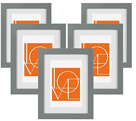 WOLTU Bilderrahmen 30x40 cm, Fotorahmen zum vertikalen oder horizontalen Aufhängen, Holzrahmen mit Passepartout, Set of 5 Posterrahmen Collage Wanddeko, Grau