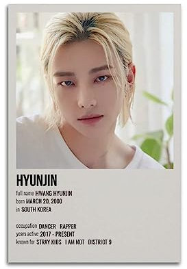Stray Kids Members Hyunjin Poster Hyunjin Poster Korean Pop Boy Band Poster Wandkunstdruck Retro Ästhetische Raumdekoration Malerei Leinwand Poster für Zuhause und Büro Dekorationen 30 x 45 cm