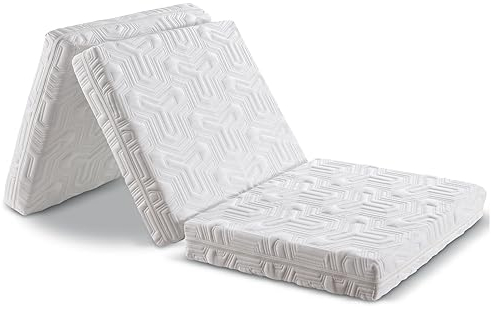 MARQA Klappmatratze 80x180x10 cm – Faltmatratze 3-teilig, Gästematratze, Reisematratze mit Polsterstoffbezug, Atmungsaktiv (Schaumstoff, Senf)
