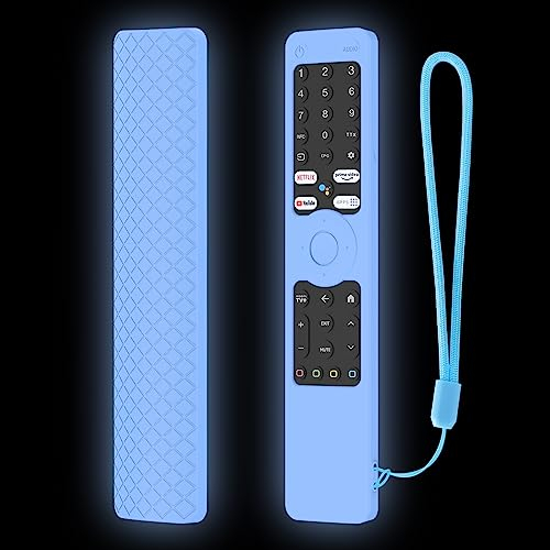 Custodia protettiva in silicone per telecomando Xiaomi Mi TV Q2, antiscivolo, lavabile, con cordino che si illumina al buio (blu)