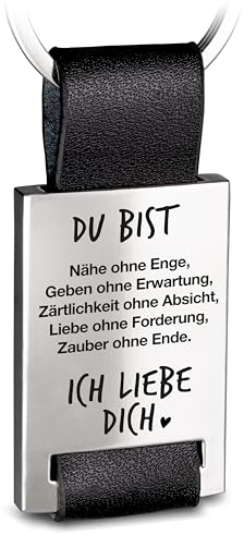 FABACH Liebe Schlüsselanhänger mit Gravur aus Leder - Ich liebe dich Schlüsselanhänger für Partner - Freundin Geschenk Liebe Freund - Du bist für mich Nähe ohne Enge