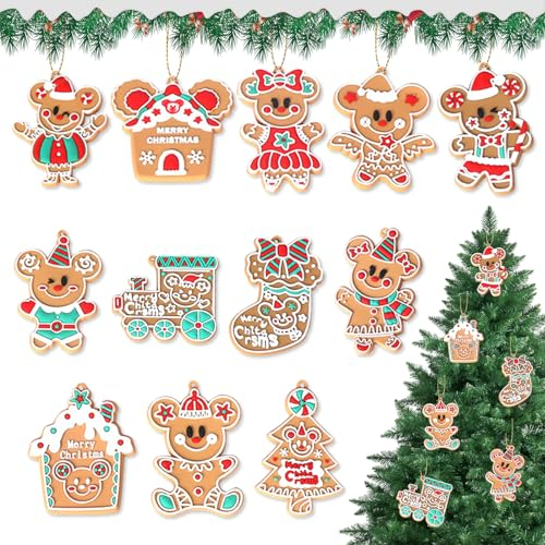MILIAFLICK 12 Stück Weihnachtsbaum Anhänger Deko Lebkuchenmann Christbaumschmuck Lebkuchen Anhänger Christmas Tree Decorations Schmuck Home