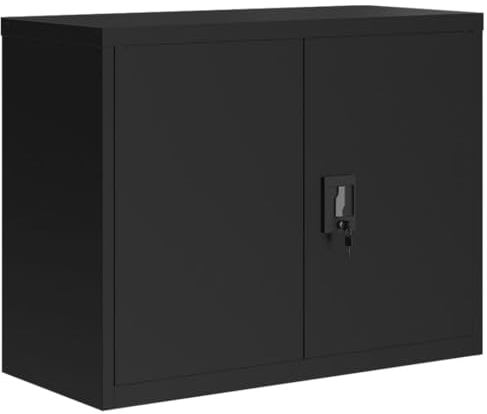 vidaXL Aktenschrank, Büroschrank mit Einlegeboden, Abschließbar Metallschrank Schrank mit Türen, Aufbewahrungsschrank Büromöbel, Schwarz Stahl