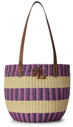 Lauren Ralph Lauren Hartley-Tragetasche, gestreift, Stroh, mittelgroß, Natur/Lila Jaspis Multi/Lauren Tan, Einheitsgröße