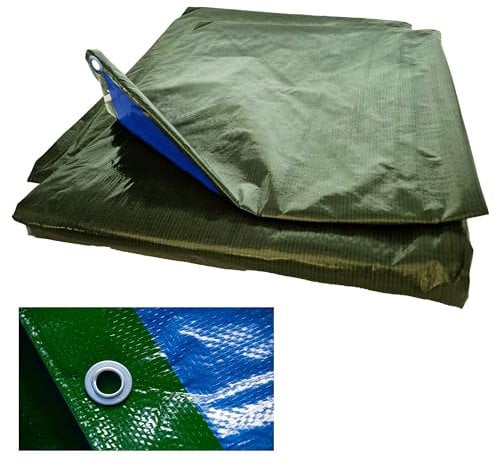 MAKA Telo Impermeabile Esterno 100g/mq, Telone Antistrappo Occhiellato Impermeabile, Occhielli Rinforzati, Ideale per Coprire Legna, Campeggio, Piscina, Oscurante, Protezione UV (2x3 blu-verde)
