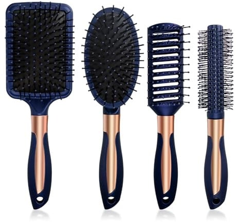 Blue Anti Static Massage Oval Comb Round Vent Hair Brush Set - Detangling & Paddle Brush for Women & Men