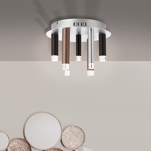 Lightbox moderne LED Deckenlampe - 22 cm, Ø 30 cm - Deckenleuchte mit 3 Stufen Dimmer - 30 W, 2900 lm, 3000 K - aus Metall/Acryl - in Aluminium/Schwarz/Braun/Kaffeefarben