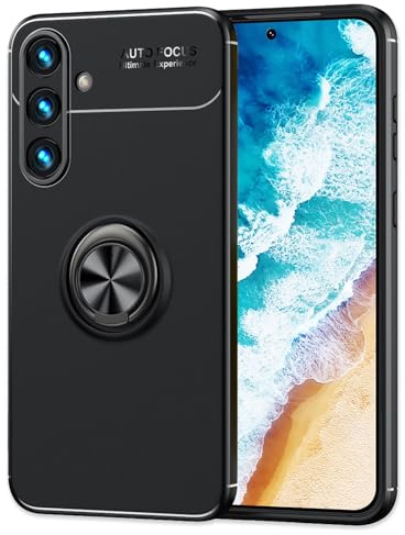 NALIA Ringhülle für Samsung Galaxy S24 - Hülle, Schwarz | Integrierte Metallplatte, Erhöhter Kamerarand als Linsen-Puffer, Flexibles TPU, Anti-Fingerabdruck-Finish
