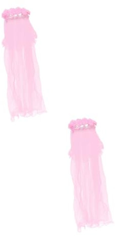 Housoutil 2 Stücke Mädchen Mode Floral Crown Schleier Stirnband Handgemachte Rose Schleier Für Hochzeit Erstkommunion Engagement Party Leistung