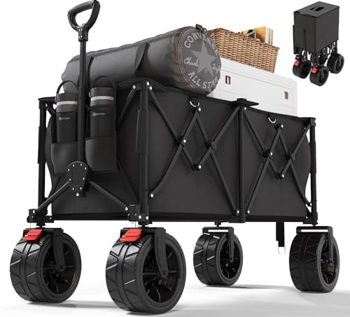 Devoko 332L Bollerwagen Faltbar Sackkarre Klappbar 200KG Belastbar Faltbarer Bollerwagen mit Bremse, Handwagen mit Verstellbarem Griff, Transportwagen Klappbar für Strand Camping Einkauf, Schwarz