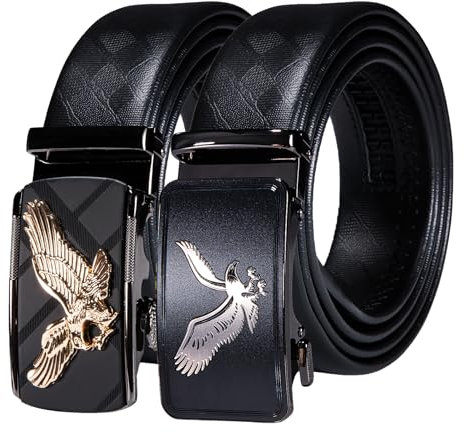 Barry.Wang Gürtel Herren 2 Stück Ledergürtel Ratsche Automatikschließe für Anzug Gürtel-3,5cm Breite Business mit Geschenkbox Adler Schwarz