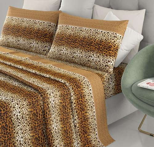 il dolce stile della tua casa set completo lenzuola matrimoniali in puro cotone in fantasia stampata a scelta made in Italy (leopardo)